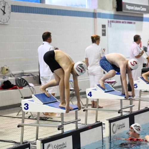 swimmers getting ready to dive